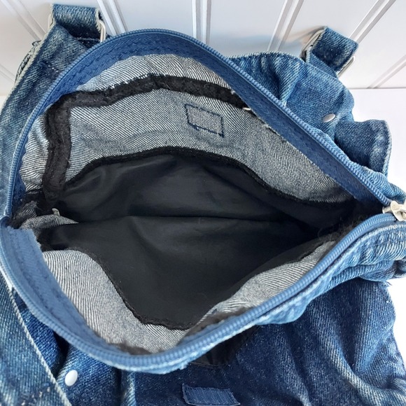 Vtg Denim Bag Embroidered Floral Butterfly Blue Jean Purse Boho Hippie Art Indie - Picture 8 of 13